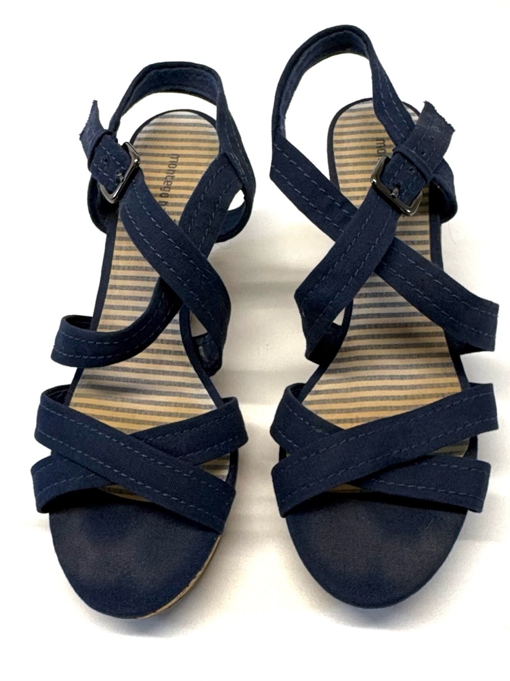 Montego Bay Club Navy Canvas Strappy Cork Wedge Sandals Size 9.5